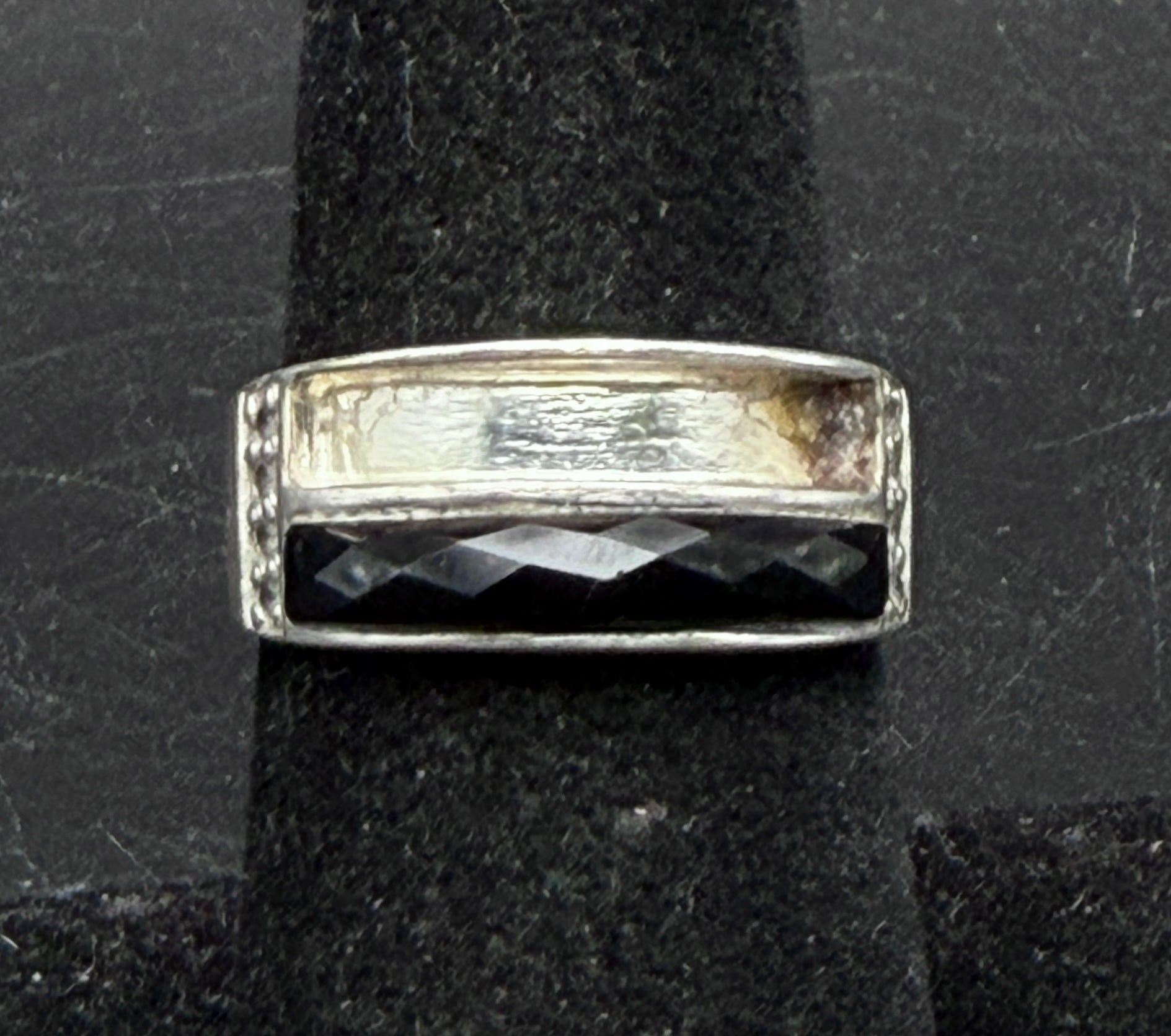 Vintage Sterling Silver Black Onyx and CZ Ring - Size 7 AS IS