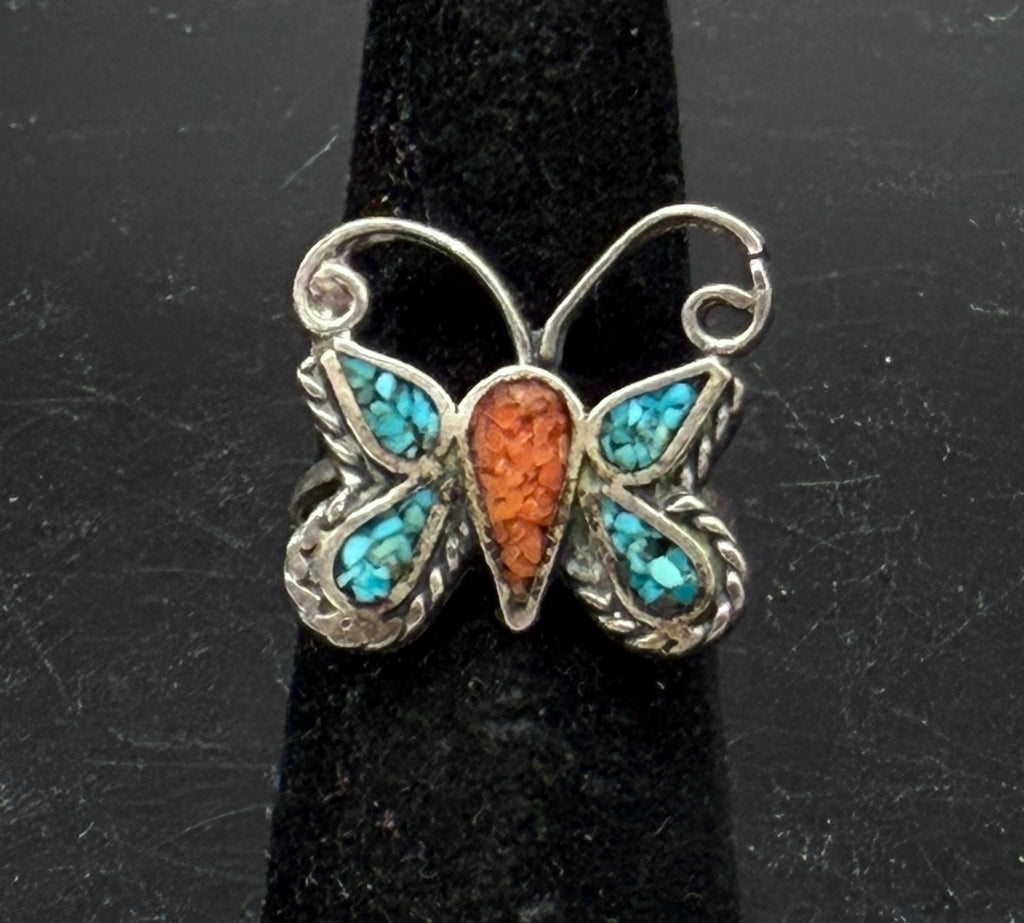 Vintage Handmade Butterfly Sterling Silver Ring - Size 5