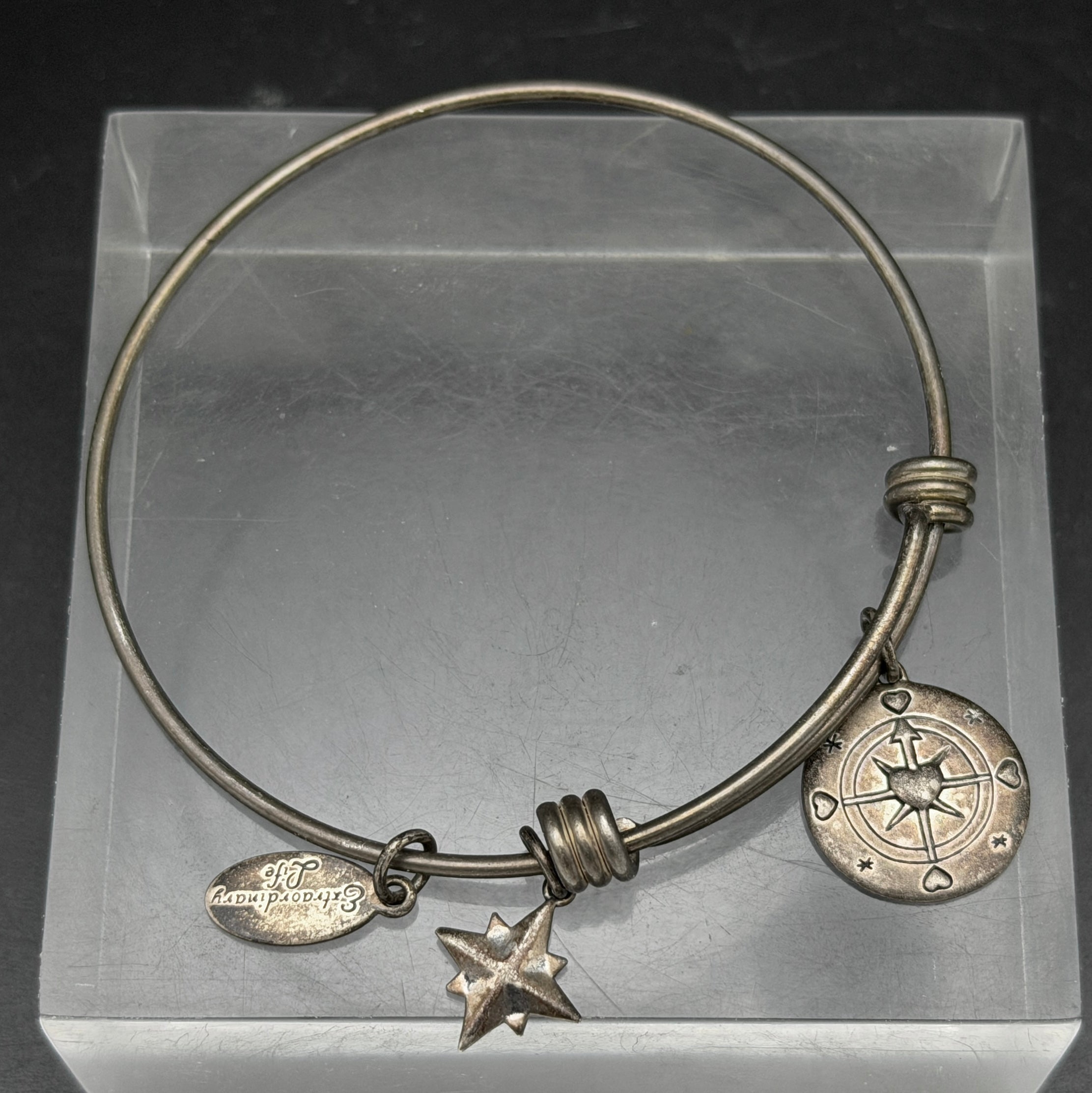 Extraordinary Life - Vintage Compass Charms Sterling Silver Adjustable Bangle