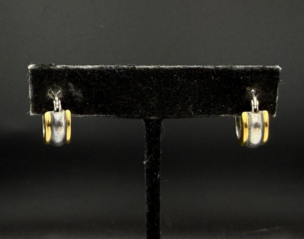 Vintage Sterling Silver Dual Tone Small Hoop Earrings