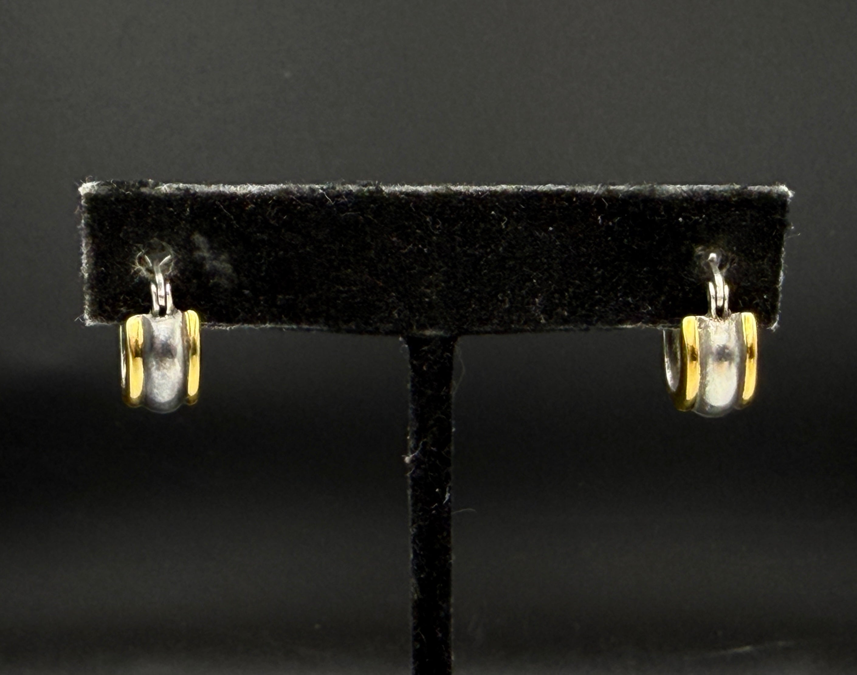Vintage Sterling Silver Dual Tone Small Hoop Earrings
