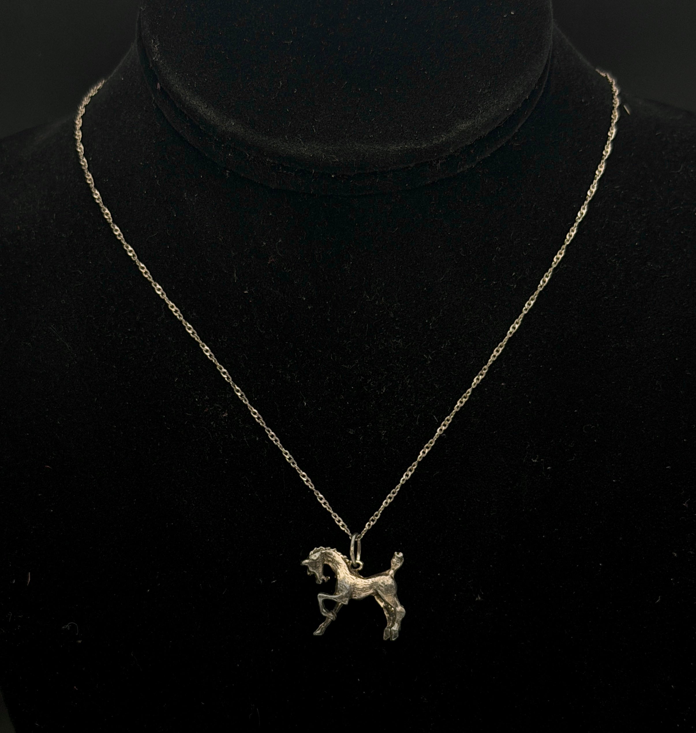 Vintage Sterling Silver Bucking Bronco Horse Pendant Chain Necklace - 16"