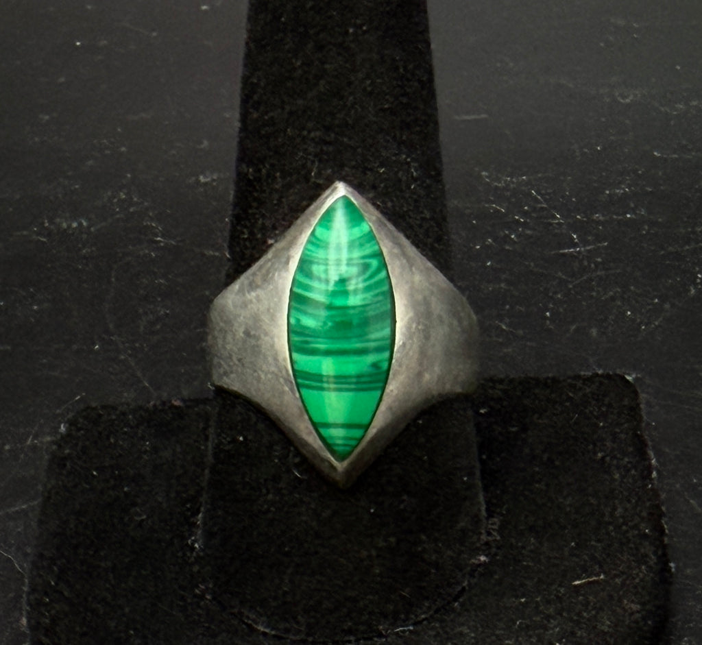 Vintage Arisan Sterling Silver Imitation Malachite Ring - Size 9.5