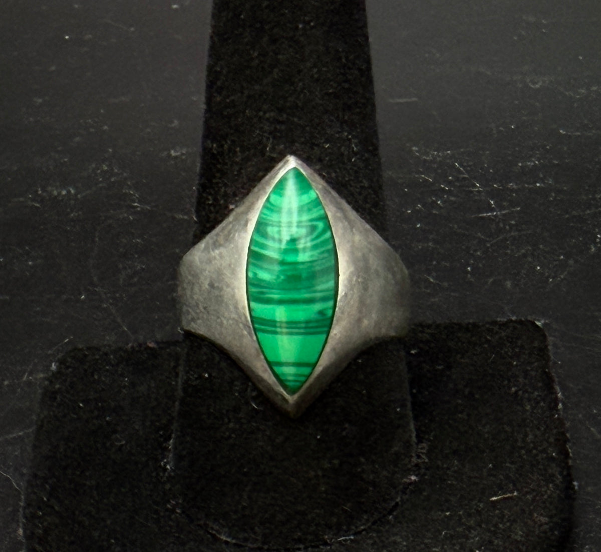 Vintage Arisan Sterling Silver Imitation Malachite Ring - Size 9.5