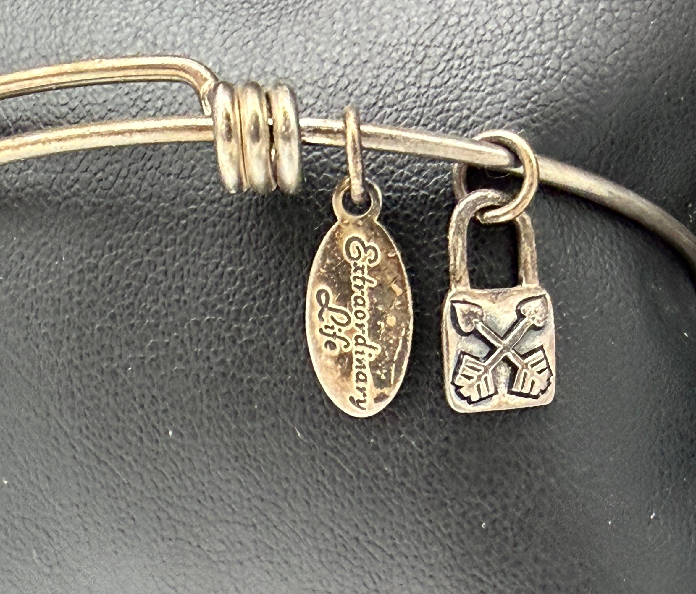 Extraordinary Life - Vintage Sterling Silver Adjustable Bangle with Lock Charm