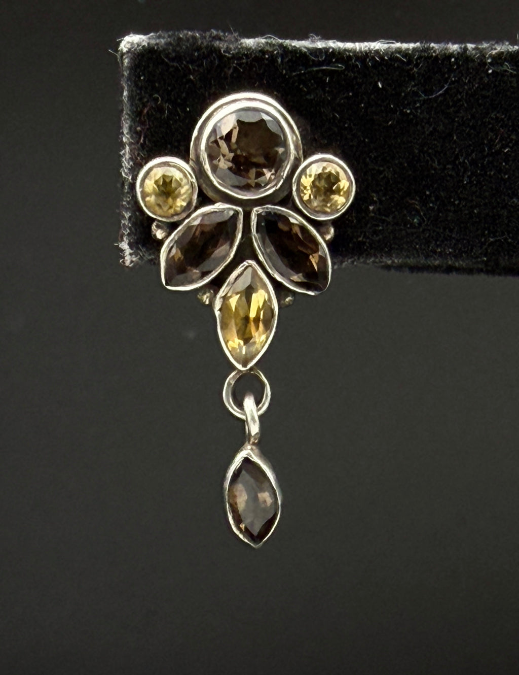 Vintage Smoky Quartz and Citrine Sterling Silver Earrings