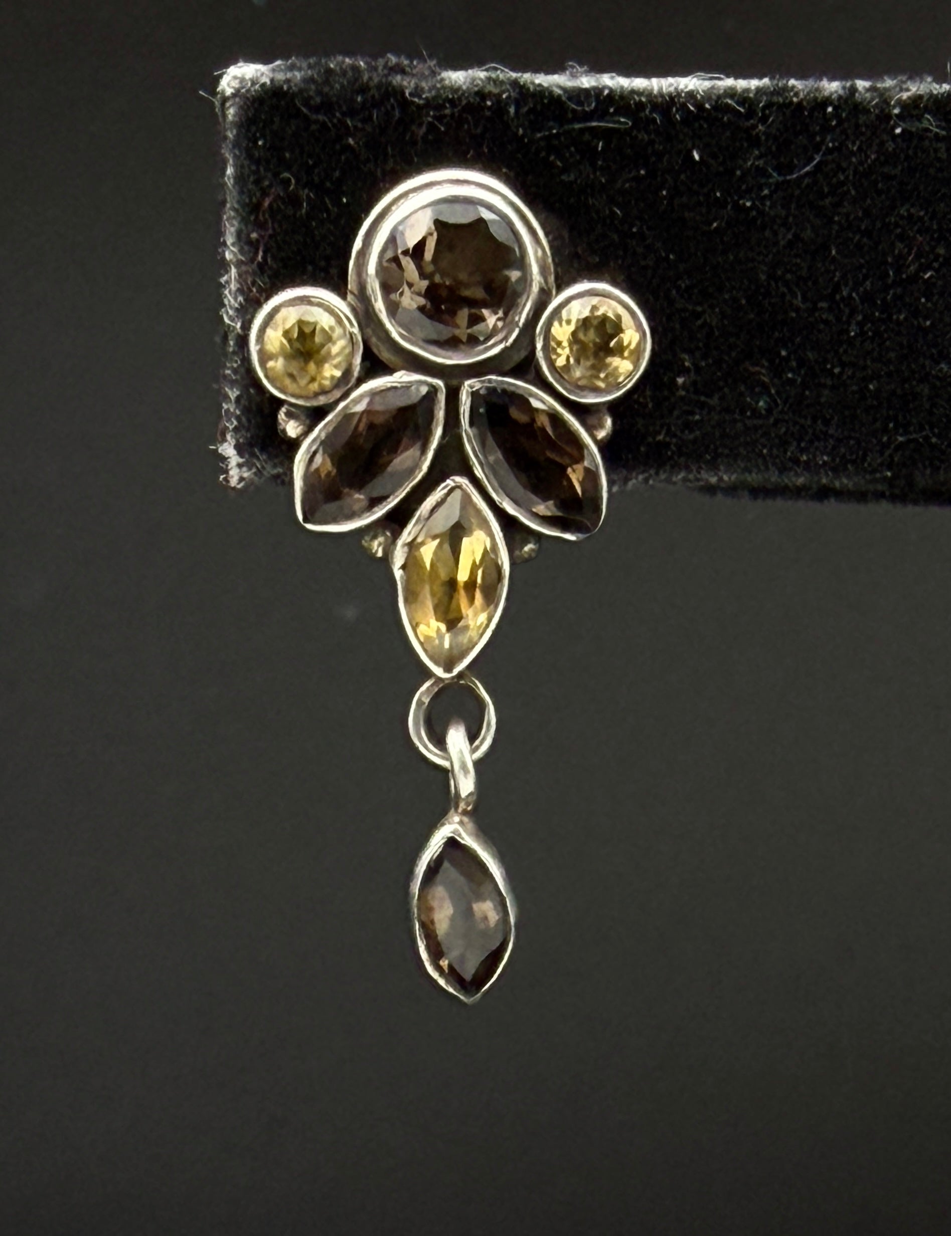 Vintage Smoky Quartz and Citrine Sterling Silver Earrings