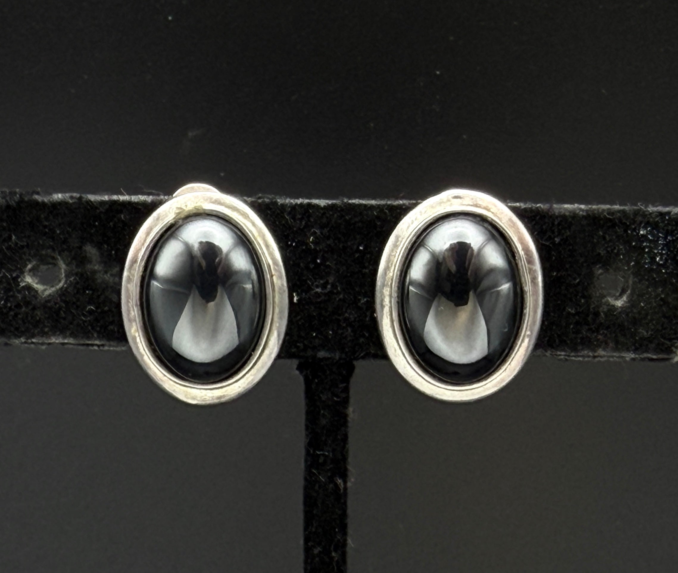 Vintage Magnetite Sterling Silver Clip On Earrings
