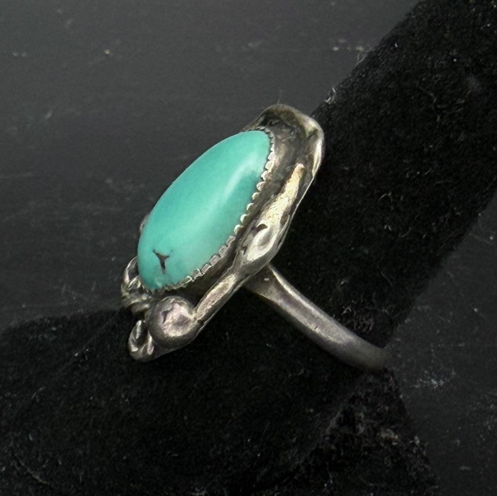 Vintage Handmade Green Turquoise Sterling Silver Abstract Ring - Size 8.5