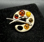 Vintage Sterling Silver and Amber Artist's Palette Brooch