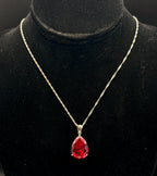 Vintage Large Synthetic Ruby Pendant Sterling Silver Chain Necklace