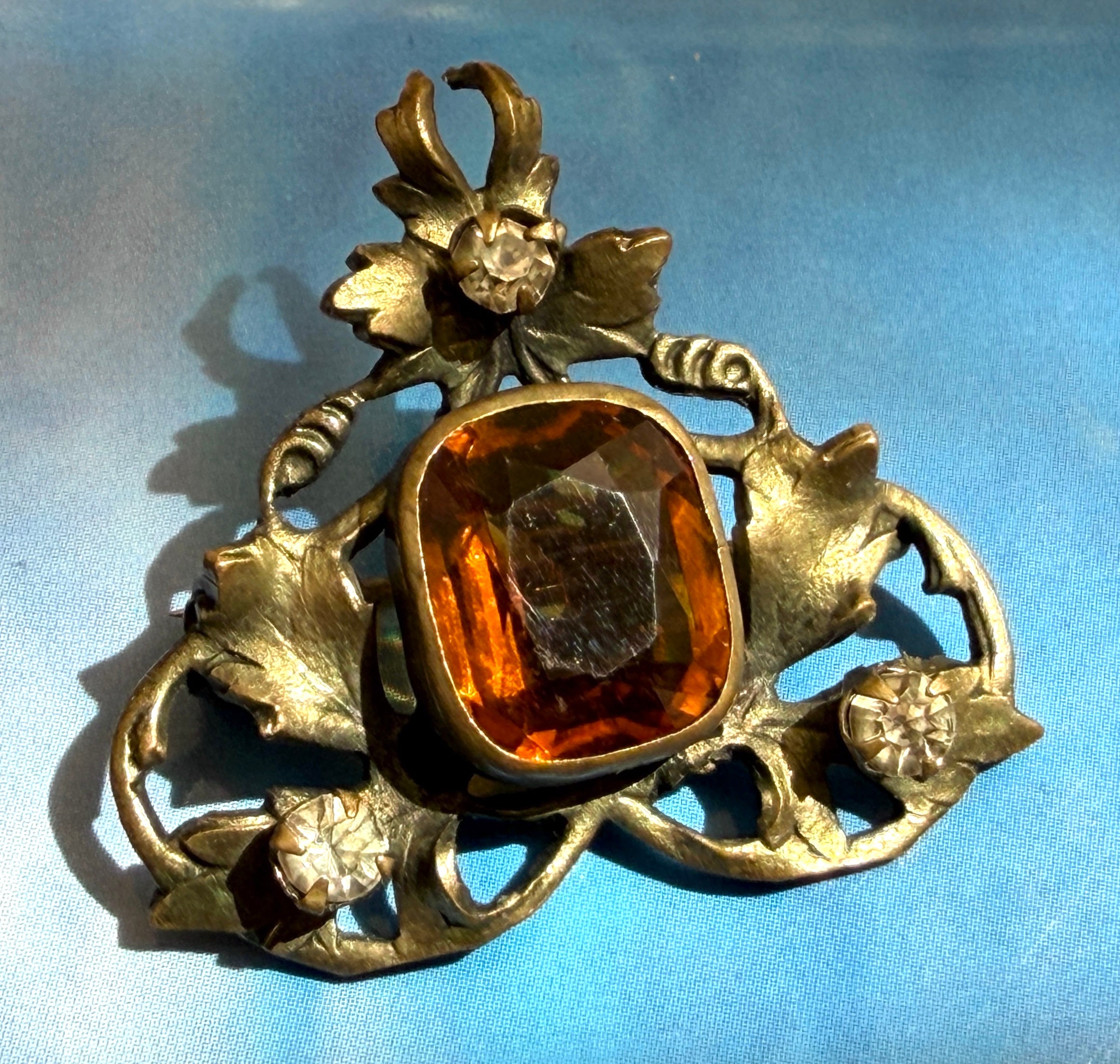 Vintage Art Nouveau Style Imitation Citrine Brooch