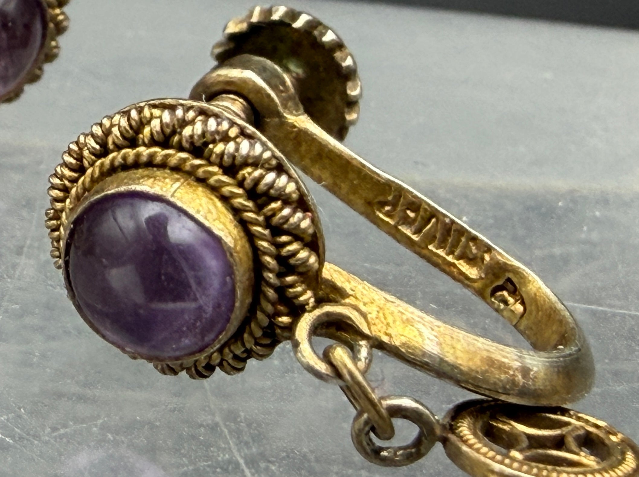 Vintage Handcrafted Silver Amethyst Screw Back Earrings