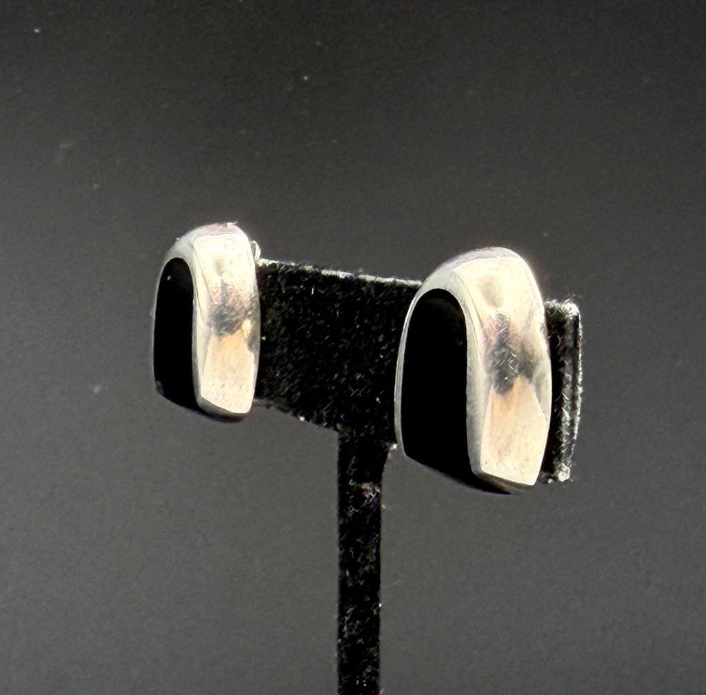 Vintage Sterling Silver Black Onyx Modernist Clip On Earrings