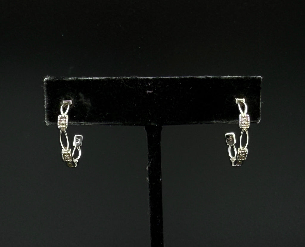 Vintage Sterling Silver and Diamonds Open Hoop Earrings