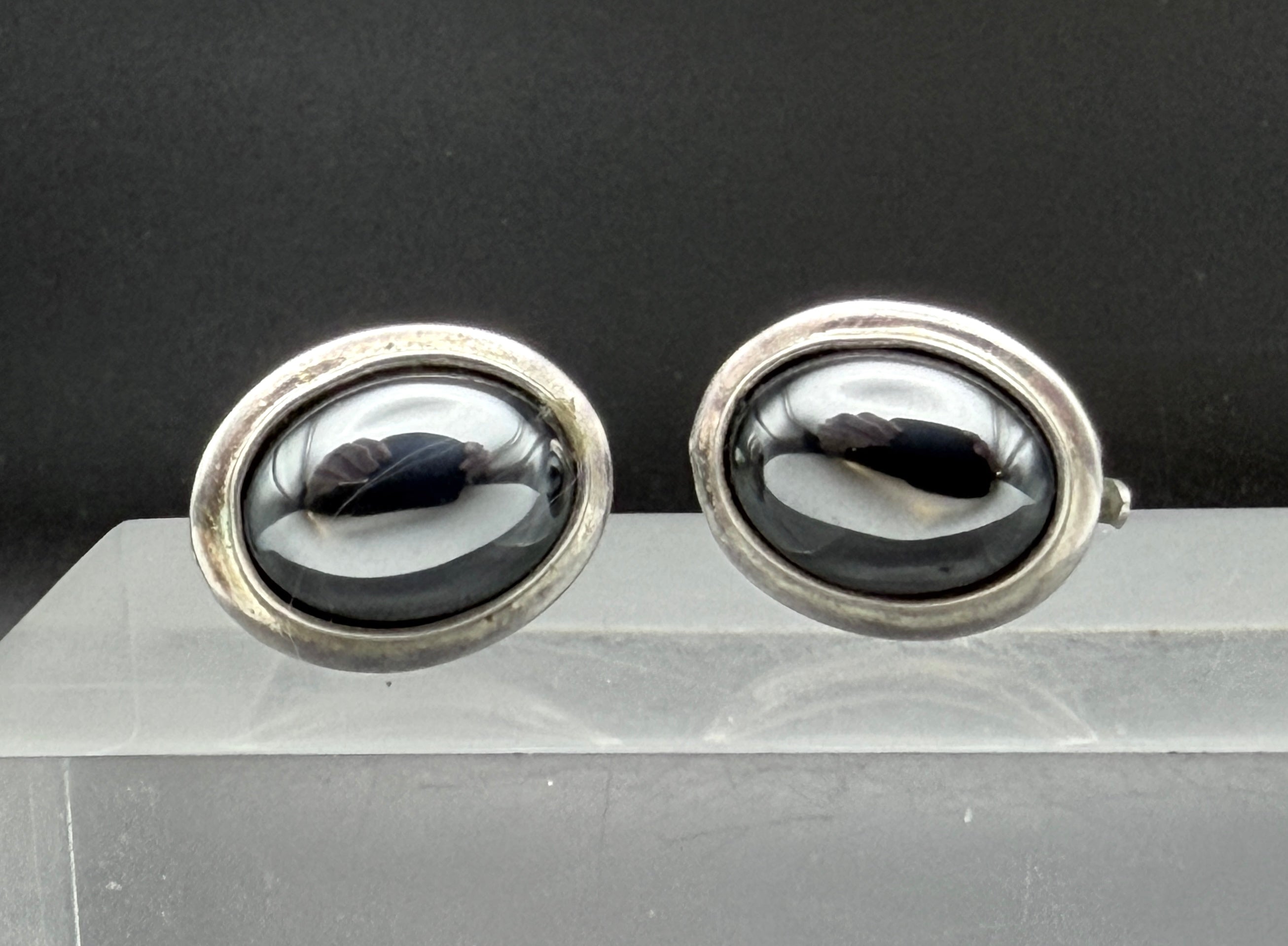 Vintage Magnetite Sterling Silver Clip On Earrings