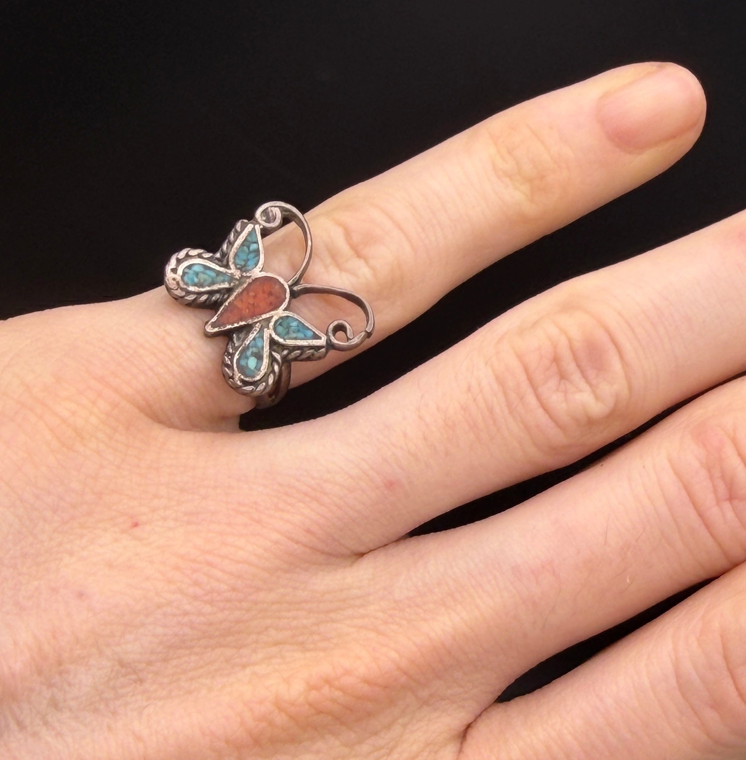 Vintage Handmade Butterfly Sterling Silver Ring - Size 5