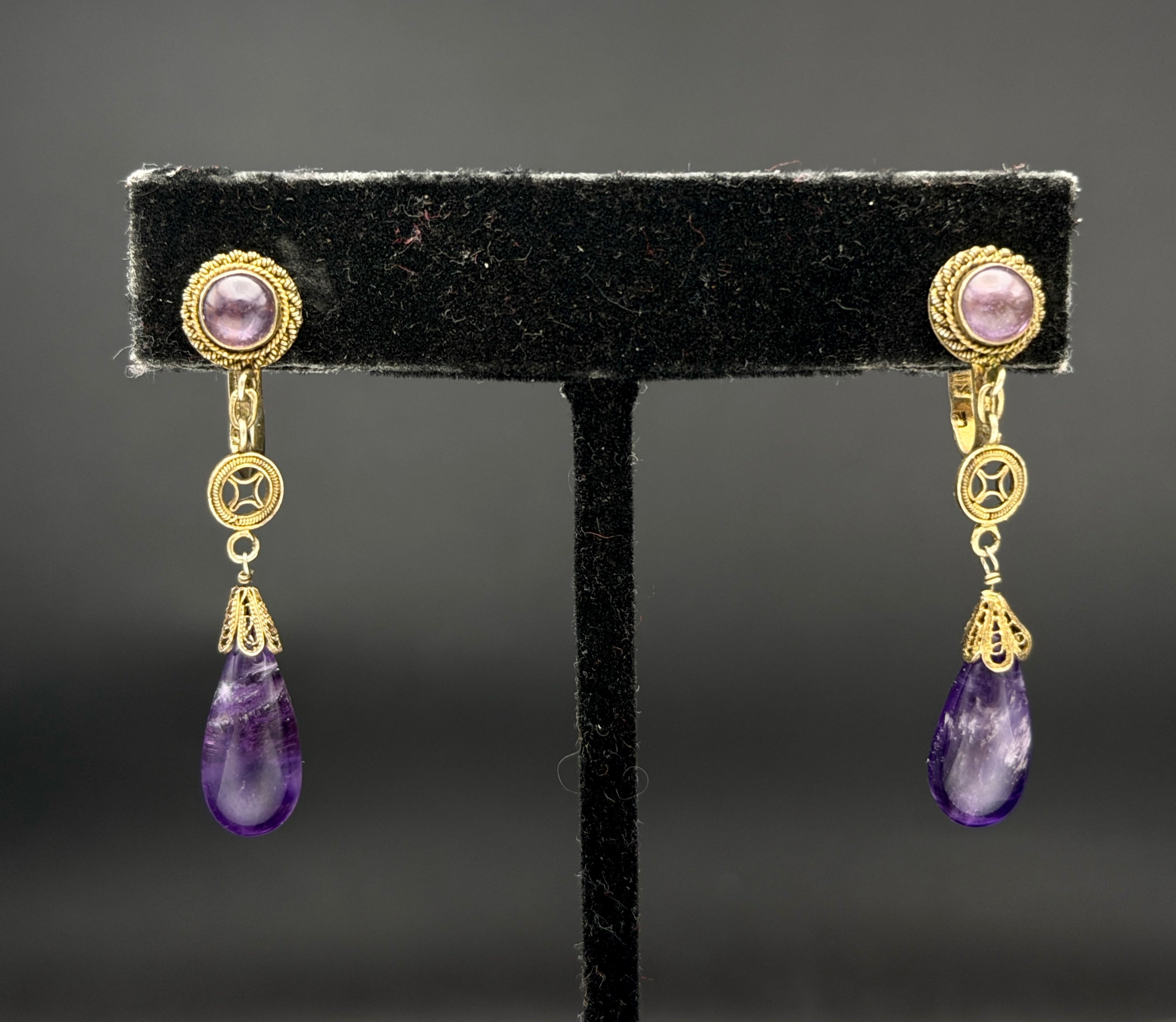 Vintage Handcrafted Silver Amethyst Screw Back Earrings