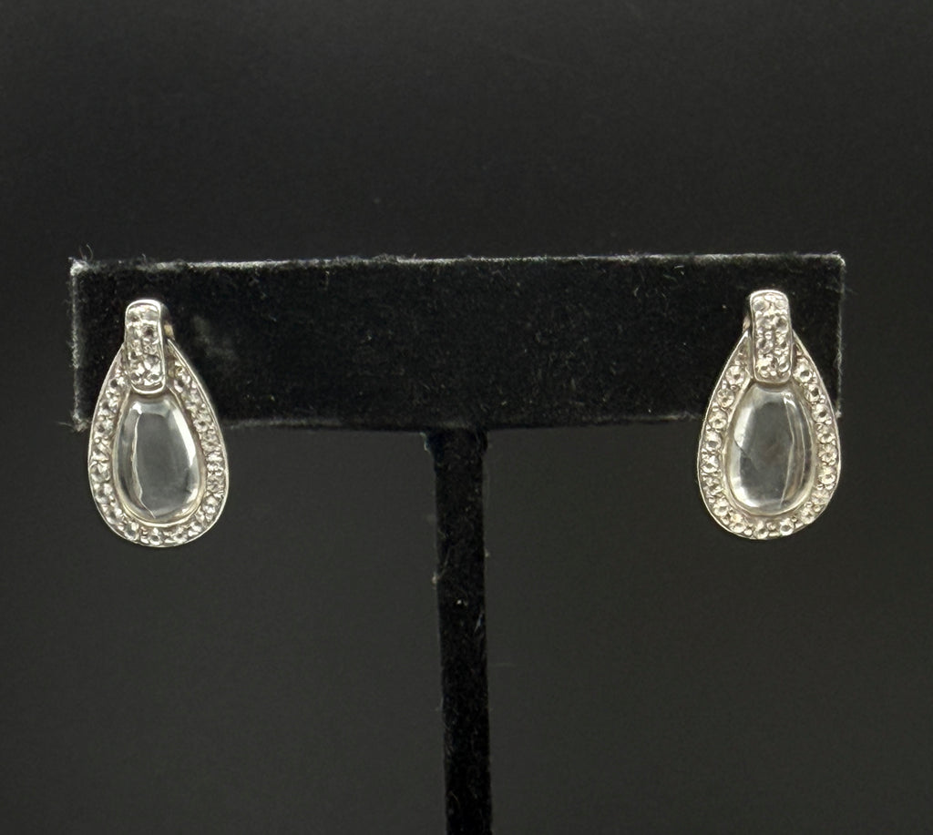 Vintage Sterling Silver Rock Crystal and Zircon Earrings
