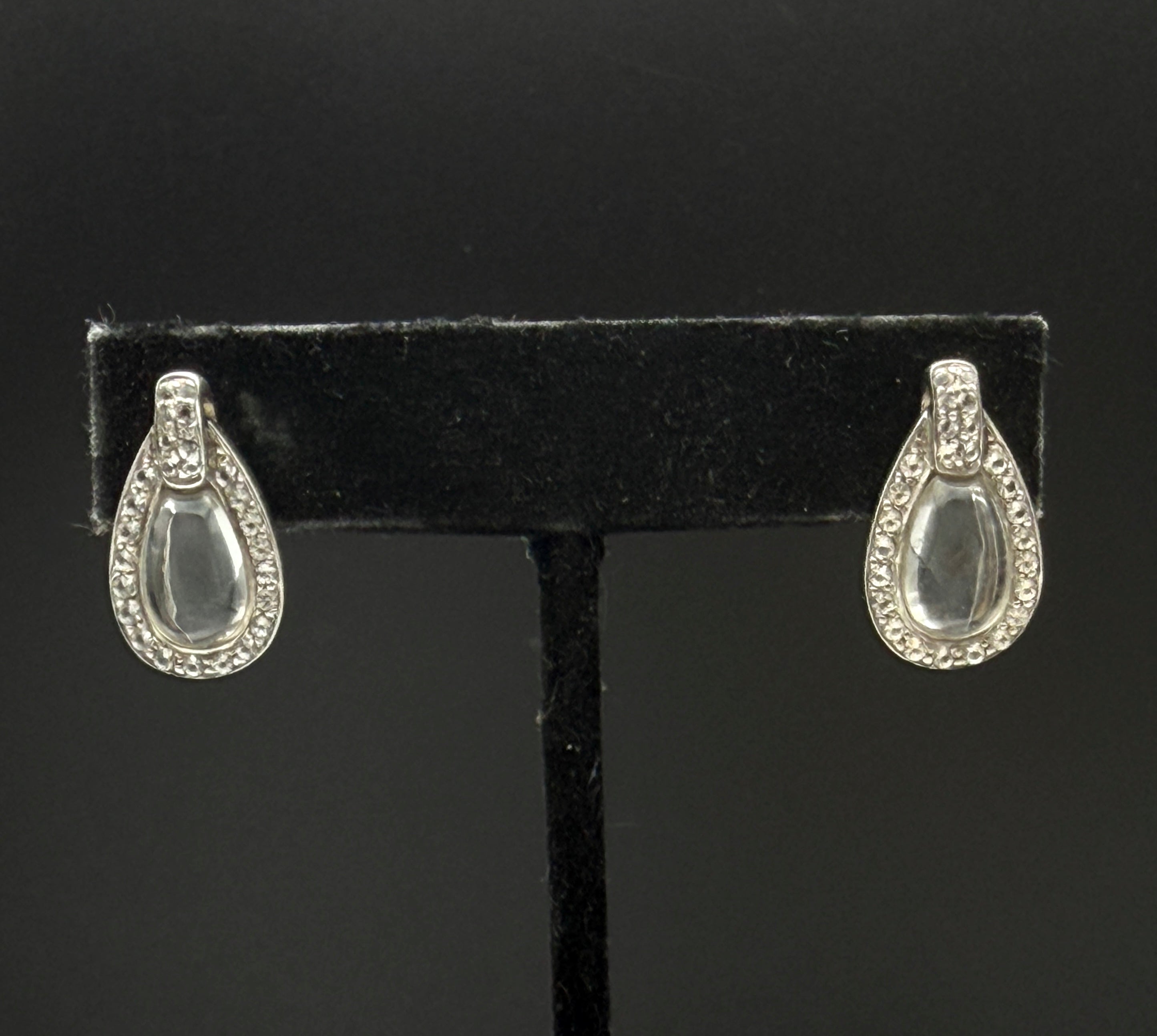 Vintage Sterling Silver Rock Crystal and Zircon Earrings
