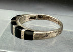 Vintage Handmade Inlaid Black Onyx Sterling Silver Band - Size 7.25