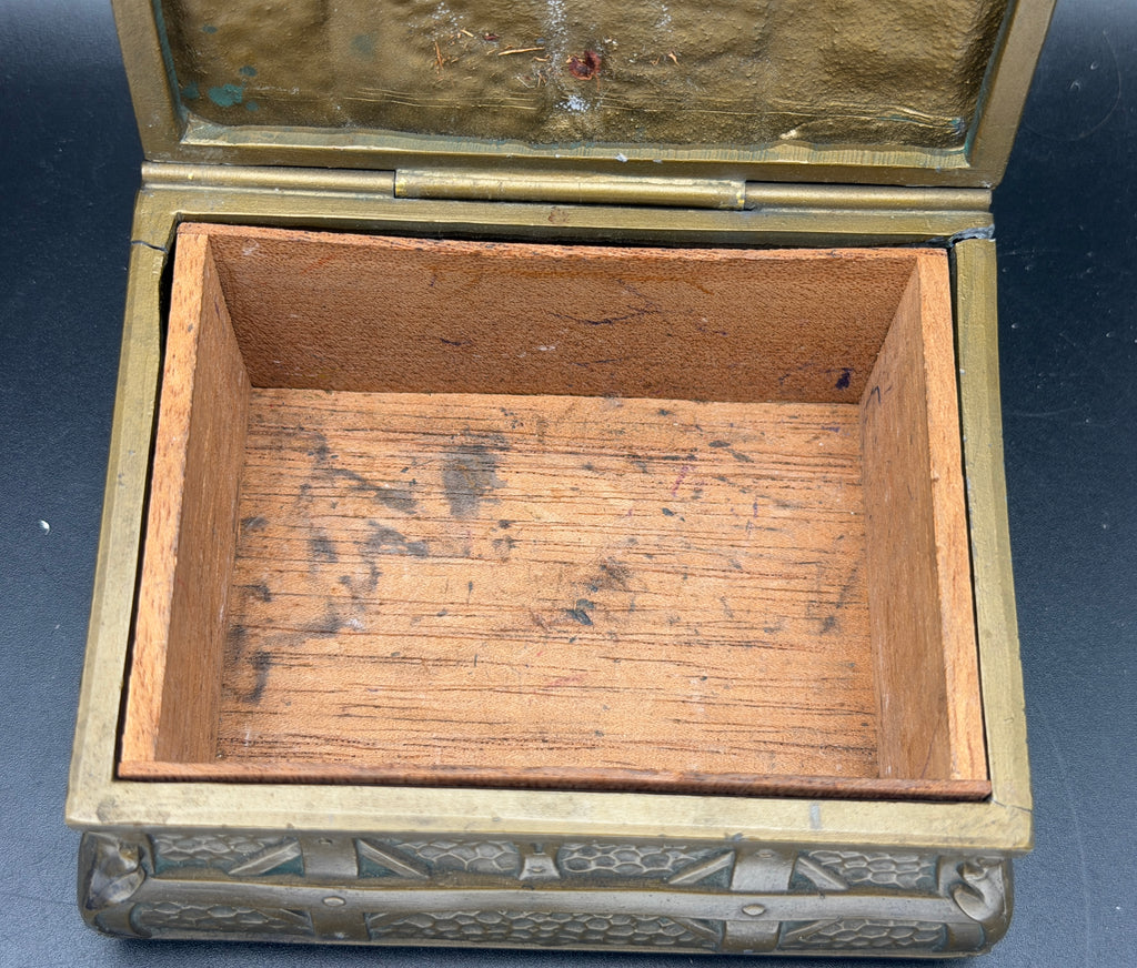 Vintage Bronze Tone Metal Pirate Chest Cigarette Box