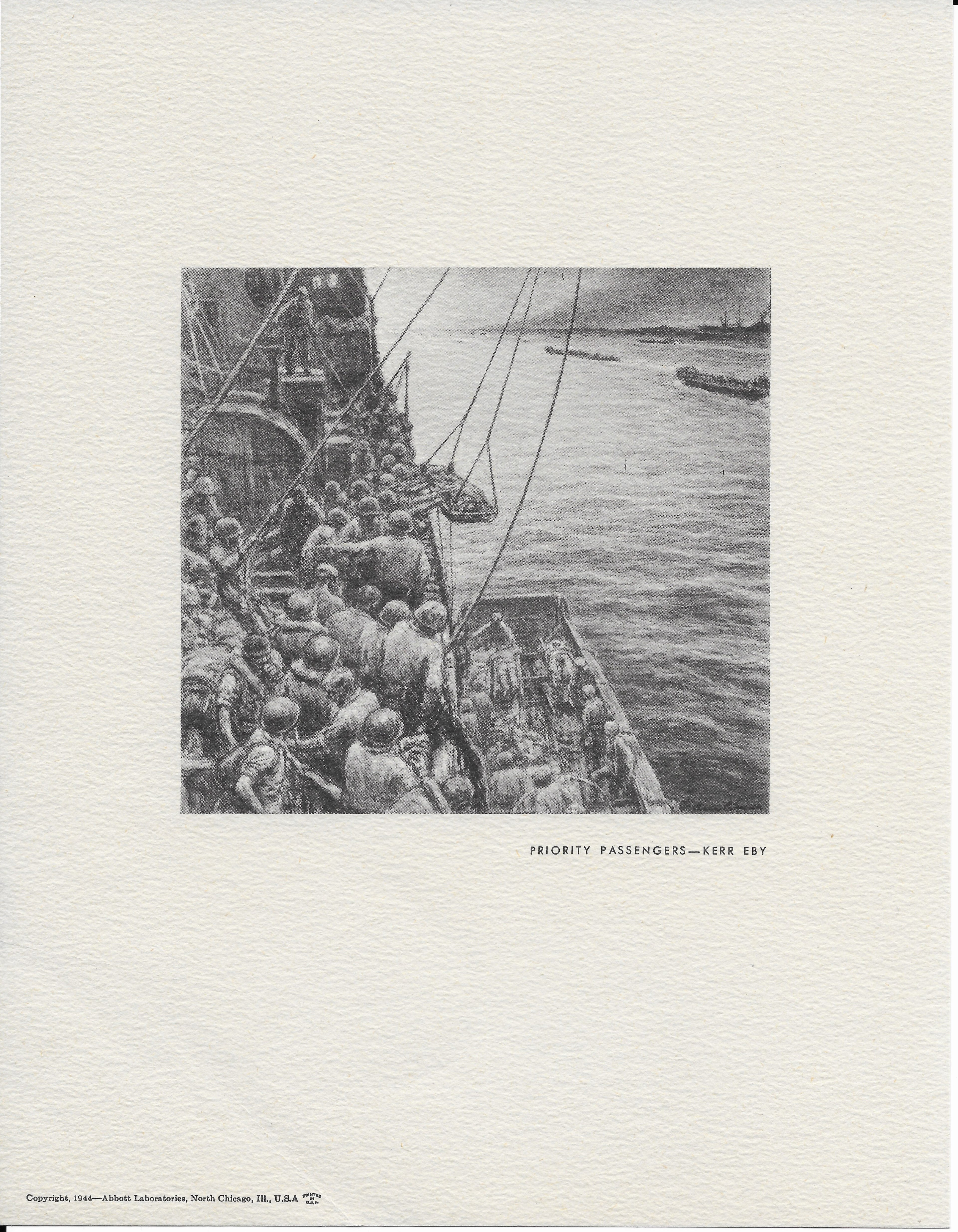 Vintage WWII Medical Art Lithograph "Priority Passengers" by Kerr Eby