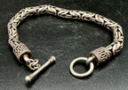 Vintage Handmade HEAVY Sterling Silver Byazantine Link Bracelet - 9"