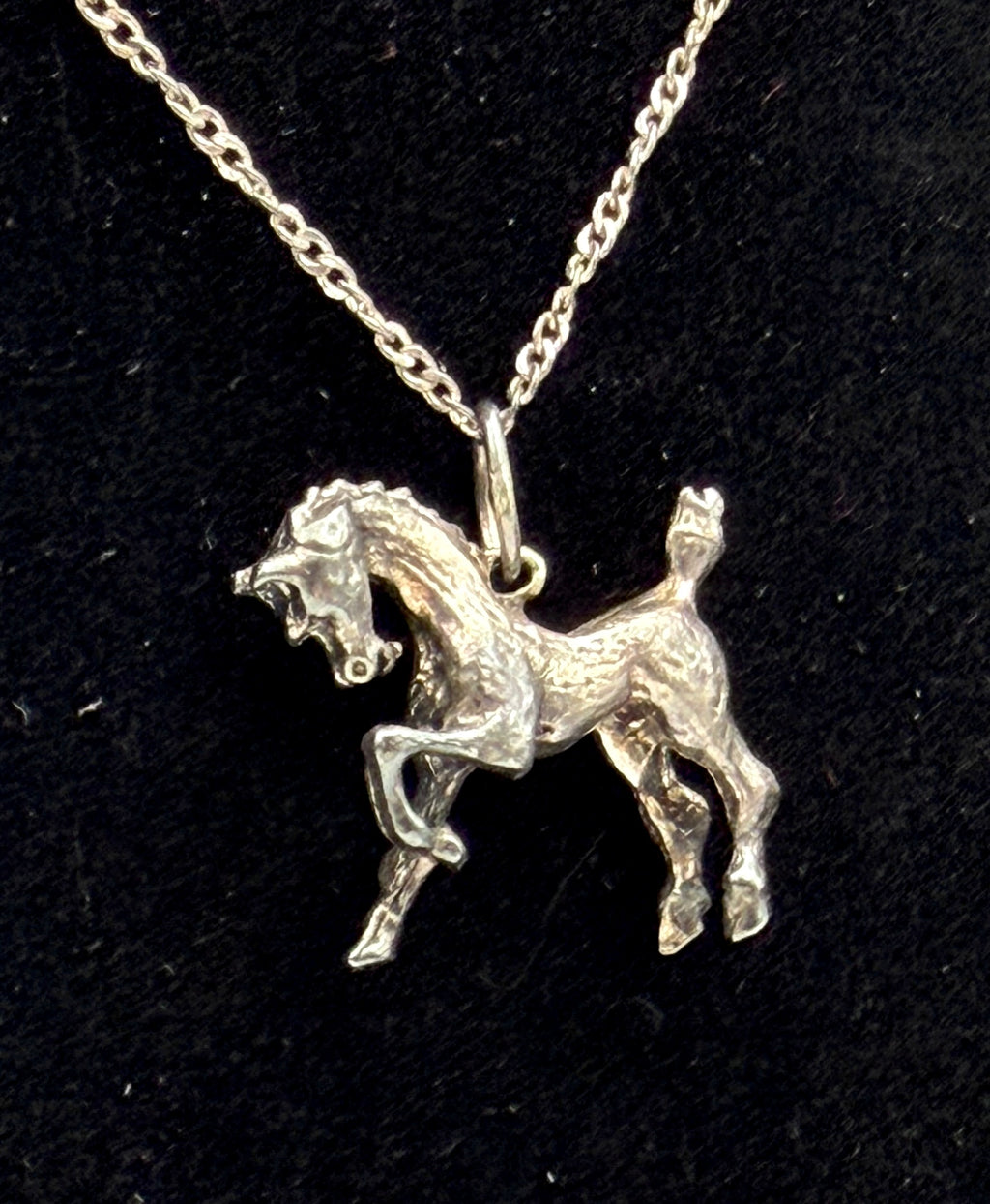 Vintage Sterling Silver Bucking Bronco Horse Pendant Chain Necklace - 16"