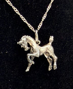 Vintage Sterling Silver Bucking Bronco Horse Pendant Chain Necklace - 16"