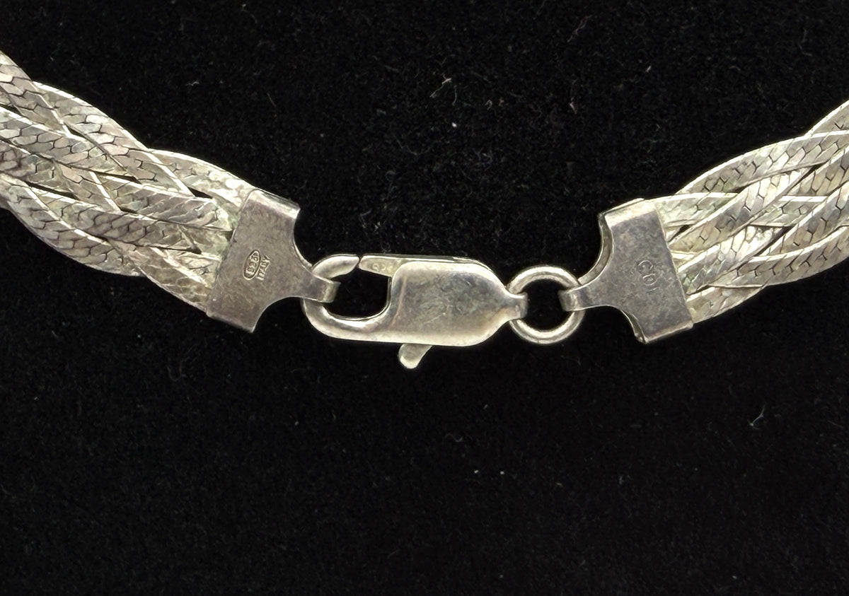 Vintage Italian Sterling Silver Braided Herringbone Chain Necklace - 18" AS IS