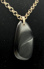 Vintage Sterling Silver Chain Necklace with Black Glass Pendant - 18"
