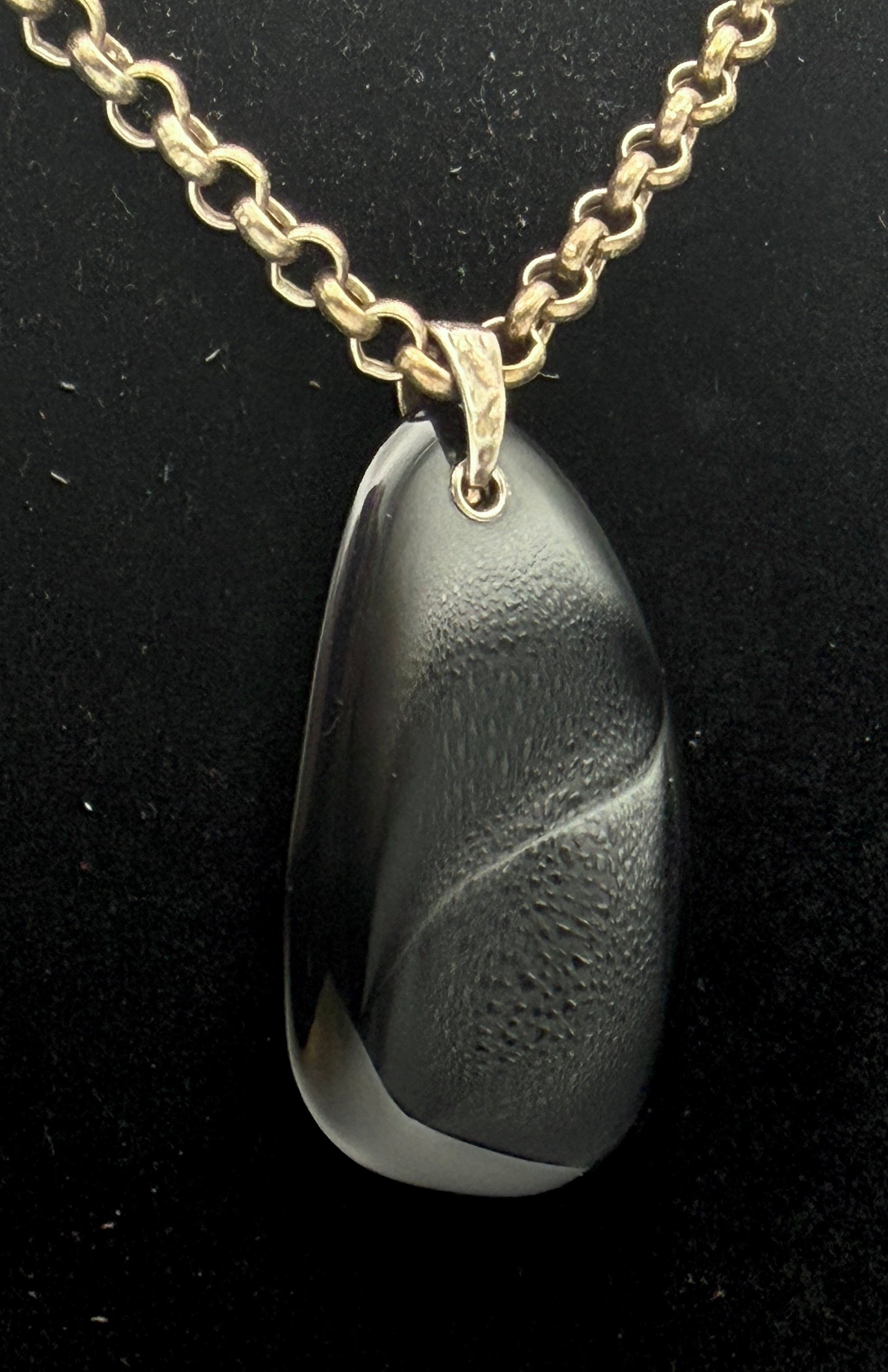 Vintage Sterling Silver Chain Necklace with Black Glass Pendant - 18"
