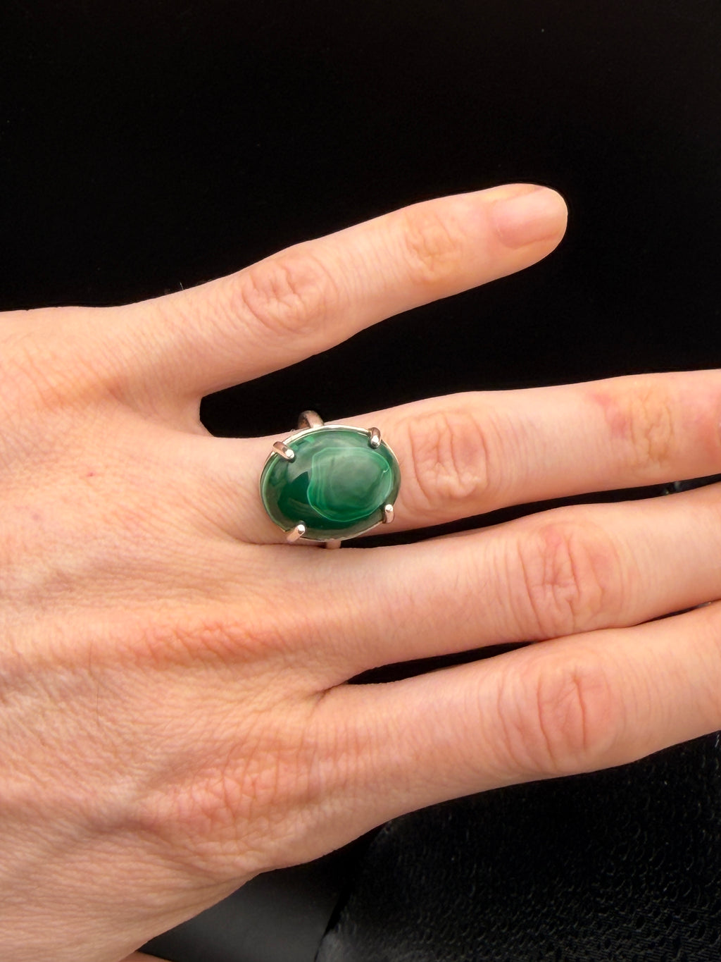 Vintage Malachite Sterling Silver Ring - Size 8