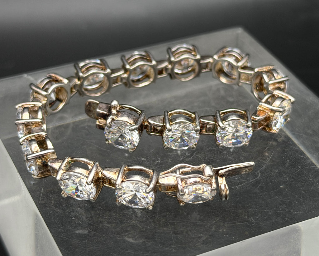 Vintage Cubic Zirconia Sterling Silver Tennis Bracelet - 7"