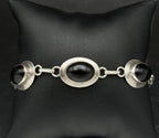 Vintage Handmade Black Onyx and Sterling Silver Links Bracelet - 8"
