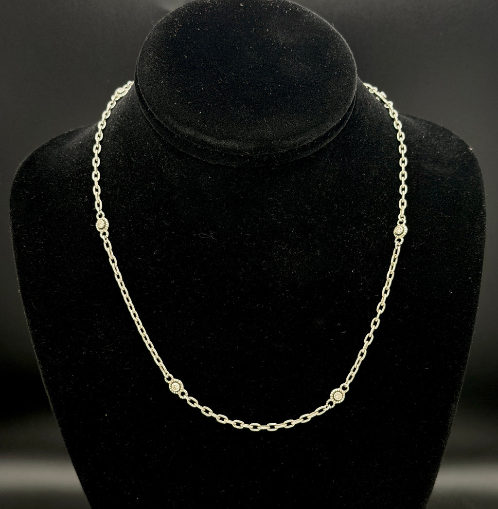 Judith Ripka - Vintage Sterling Silver Cubic Zirconia Station Chain Necklace - 18"