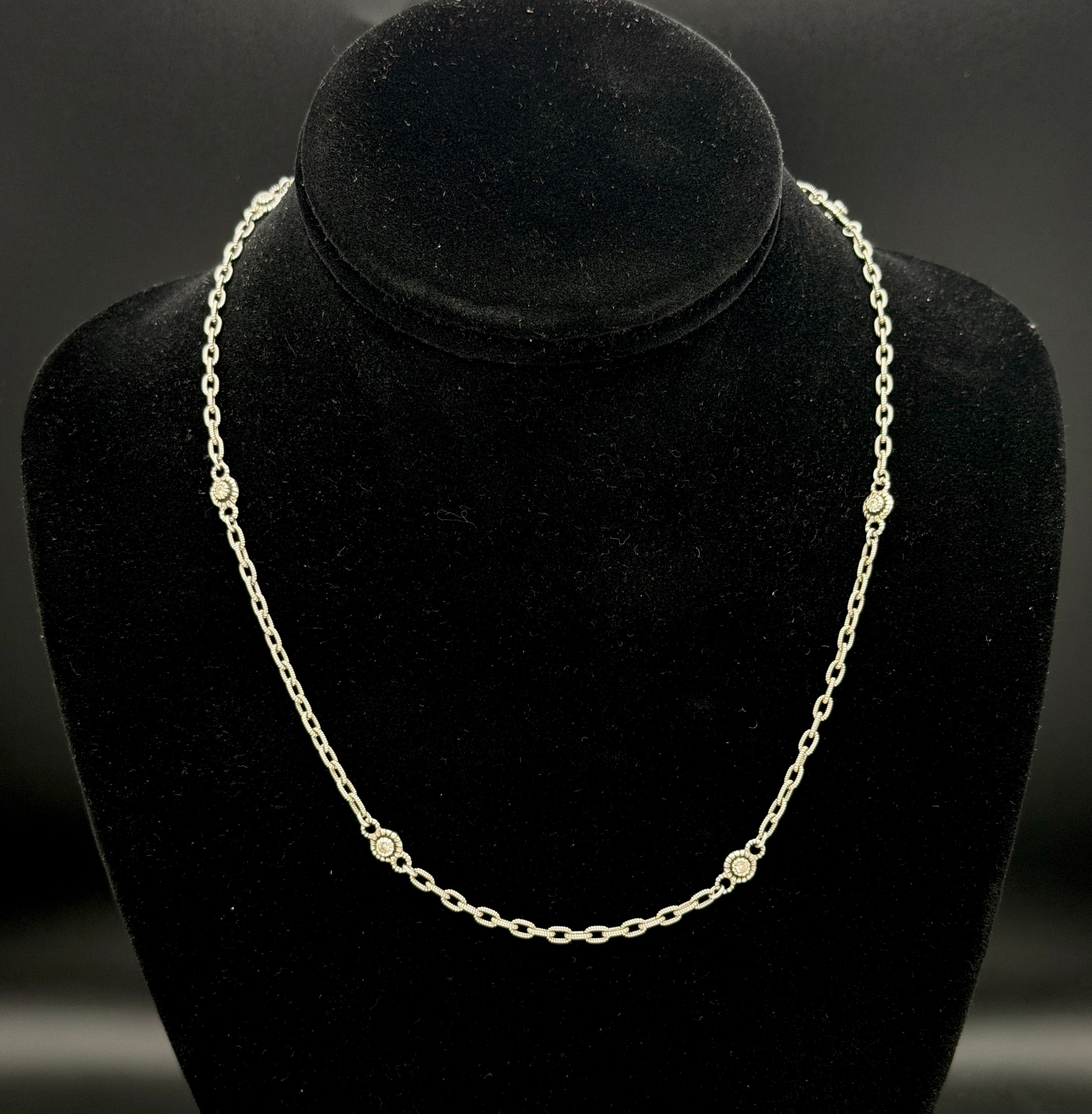 Judith Ripka - Vintage Sterling Silver Cubic Zirconia Station Chain Necklace - 18"