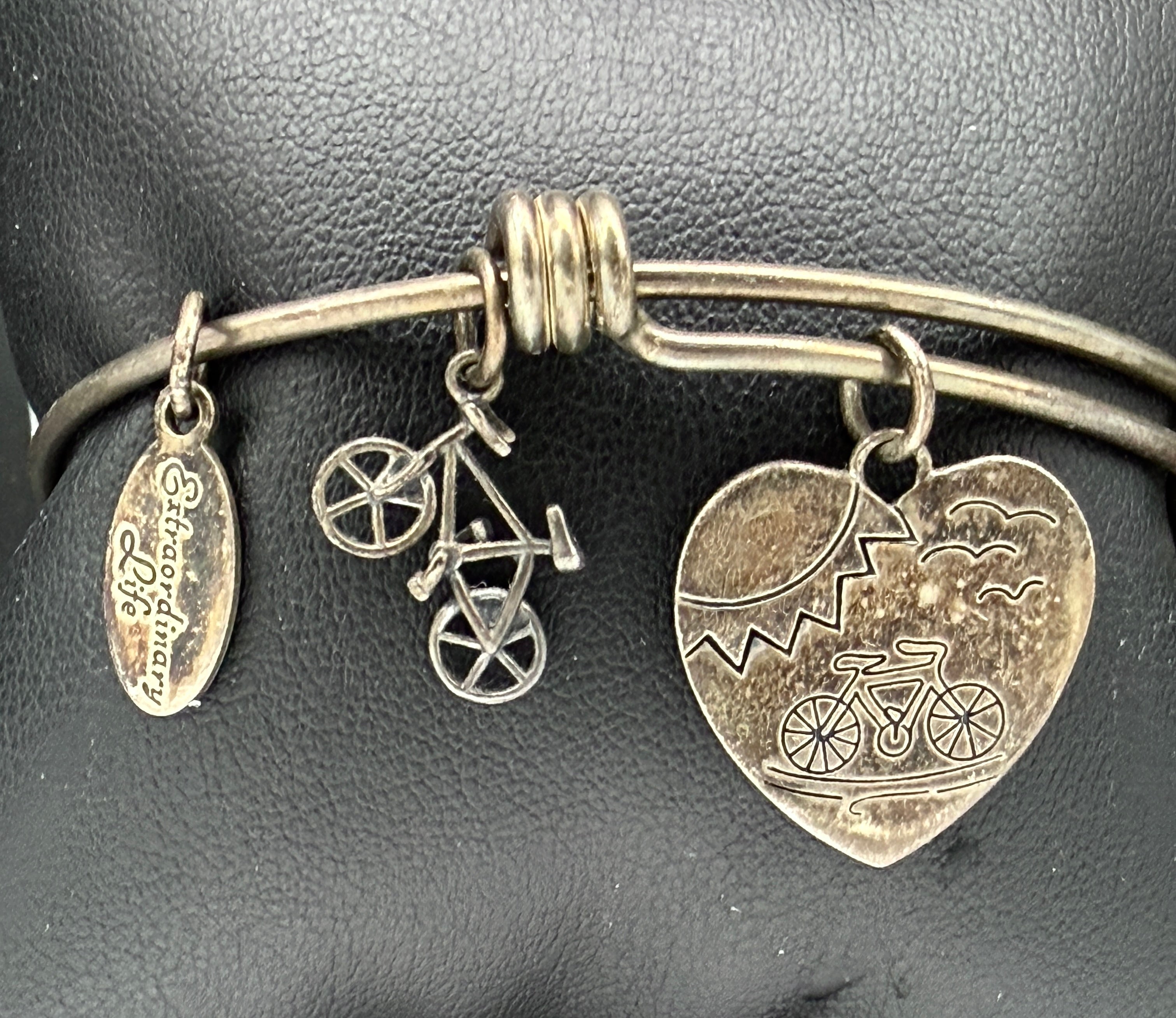 Extraordinary Life - Vintage Bicycle Charms Sterling Silver Adjustable Bangle