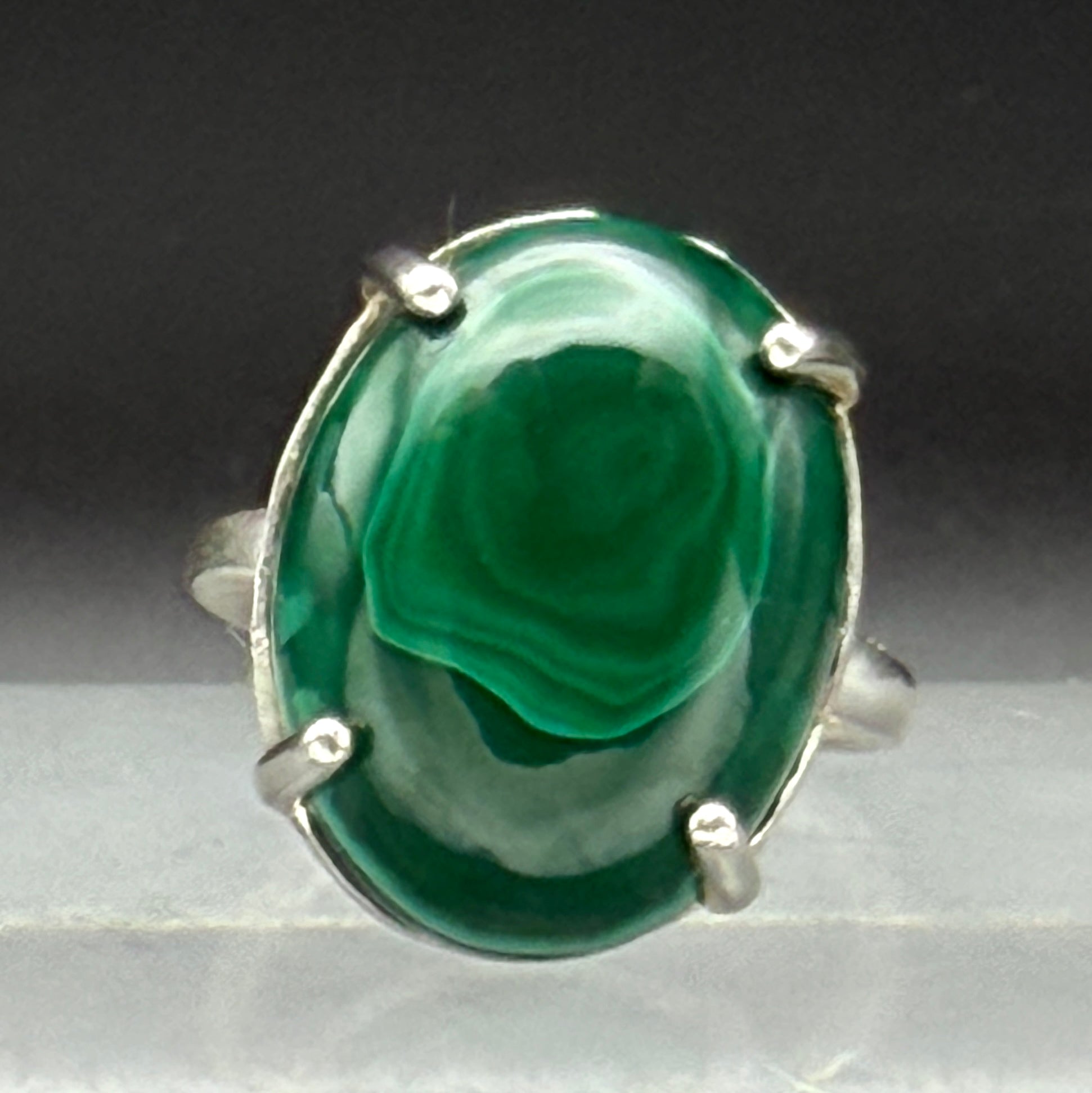 Vintage Malachite Sterling Silver Ring - Size 8