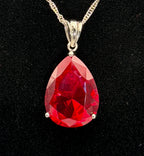 Vintage Large Synthetic Ruby Pendant Sterling Silver Chain Necklace