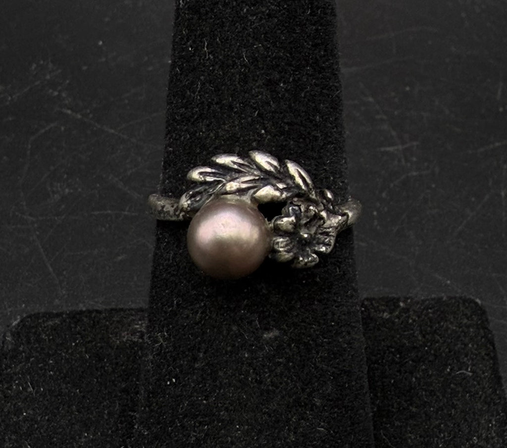 Vintage Tahitian Pearl Sterling Silver Ring - Size 6.25