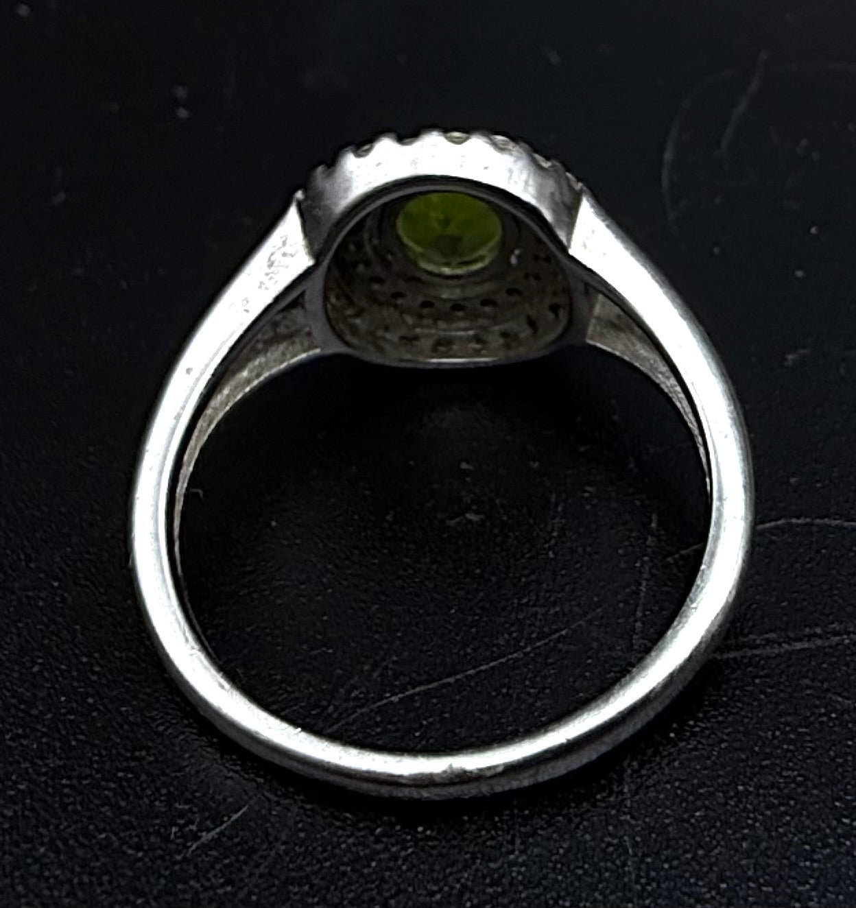 Vintage Peridot Sterling Silver Double Halo Ring - Size 7.25
