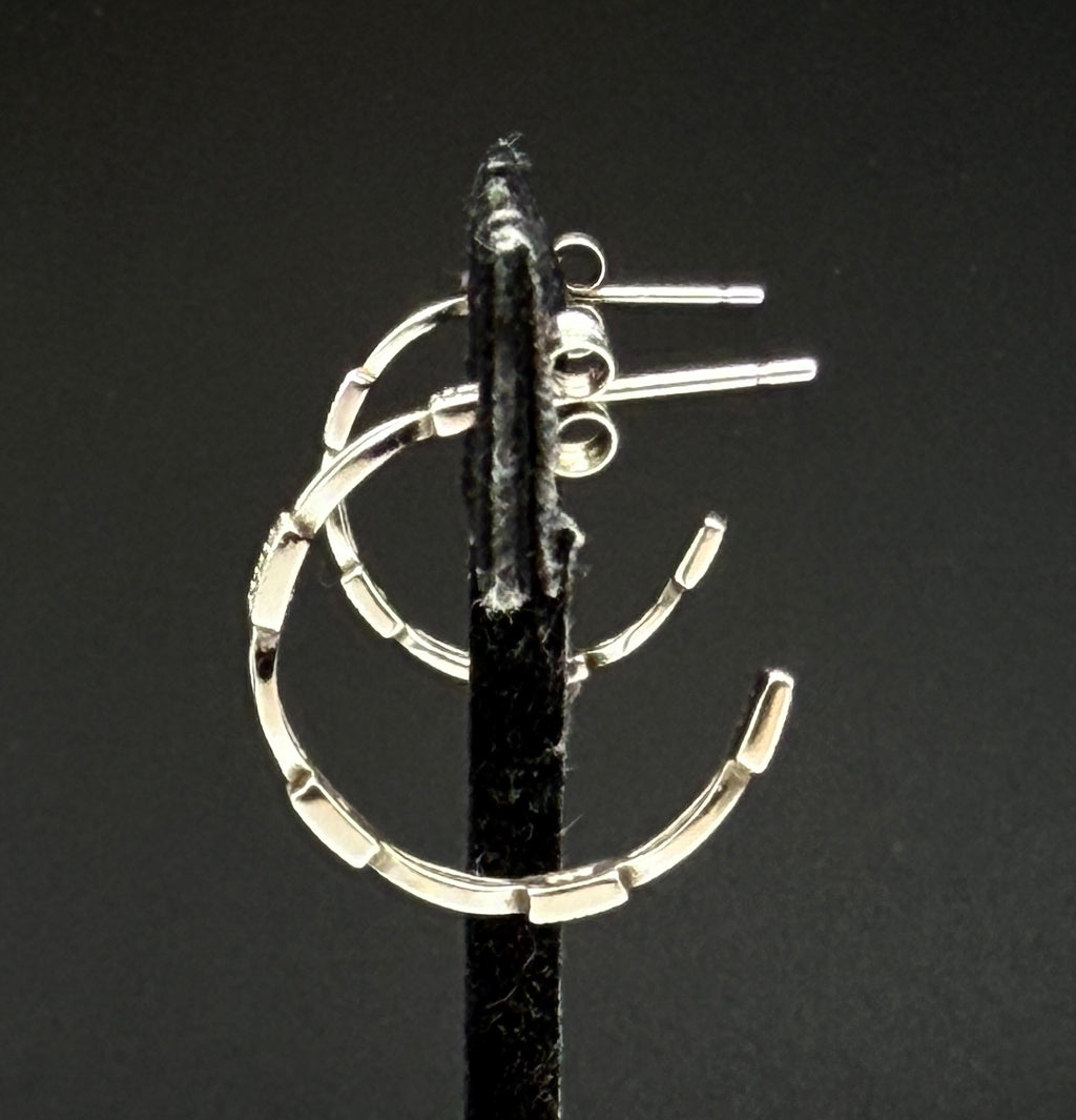 Vintage Sterling Silver and Diamonds Open Hoop Earrings