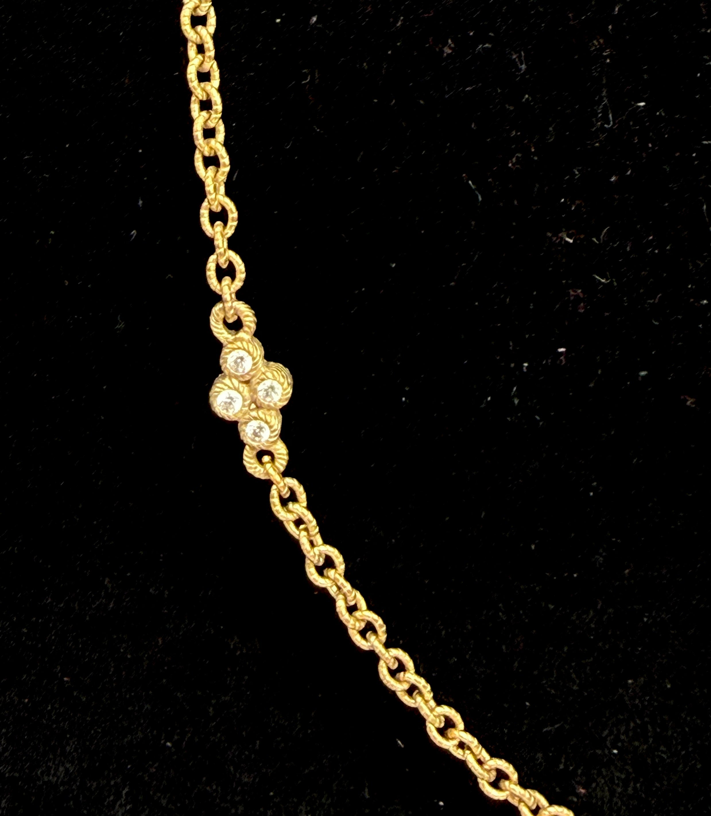 Judith Ripka- Vintage Gold Tone Sterling Silver CZ Station Chain Necklace - 18 + 2"