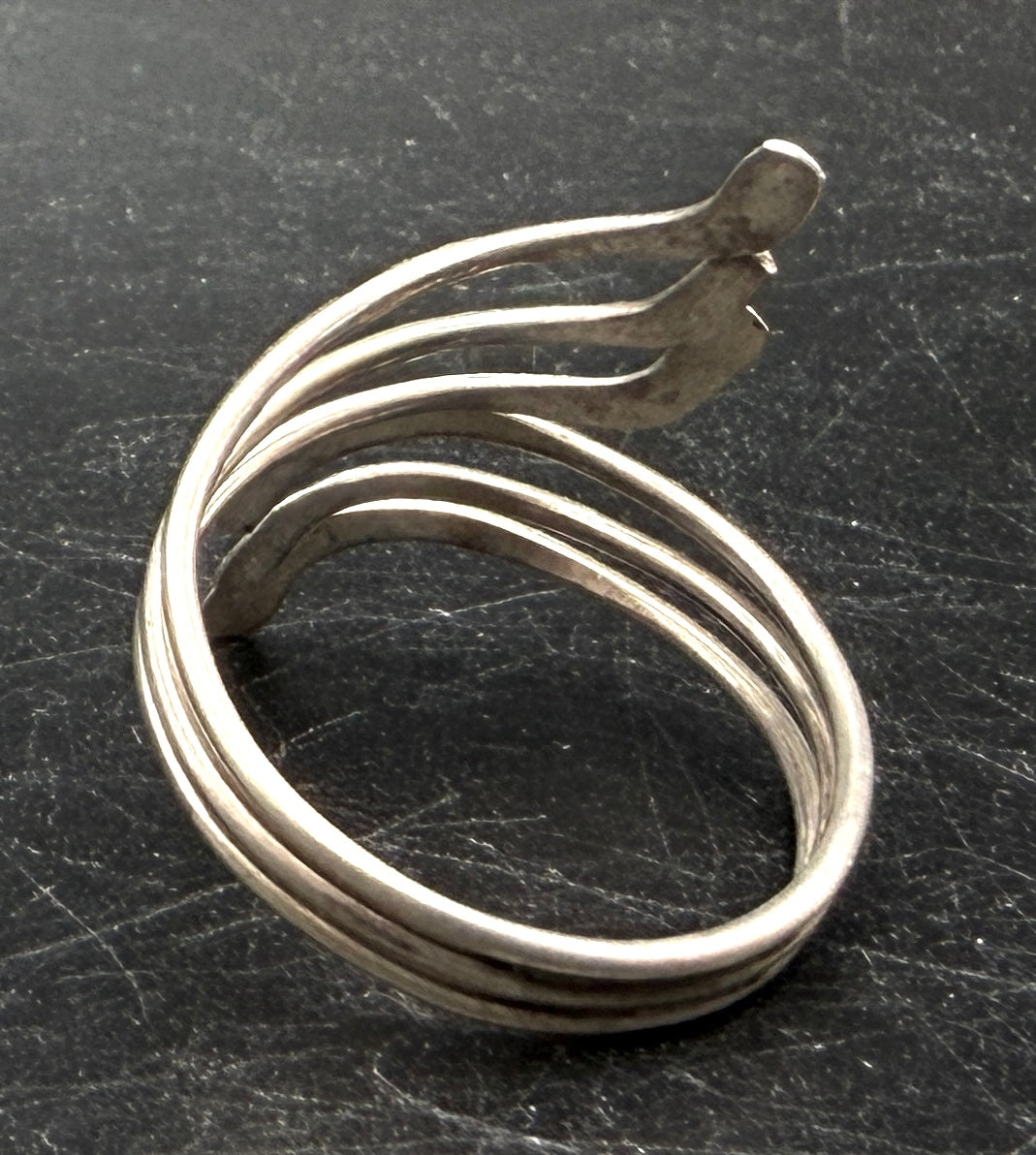 Vintage Handmade Sterling Silver Hammered Bypass Ring - Size 9+