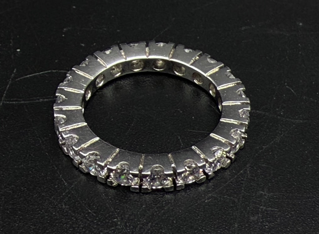 Vintage Sterling Silver CZ Eternity Band - Size 6