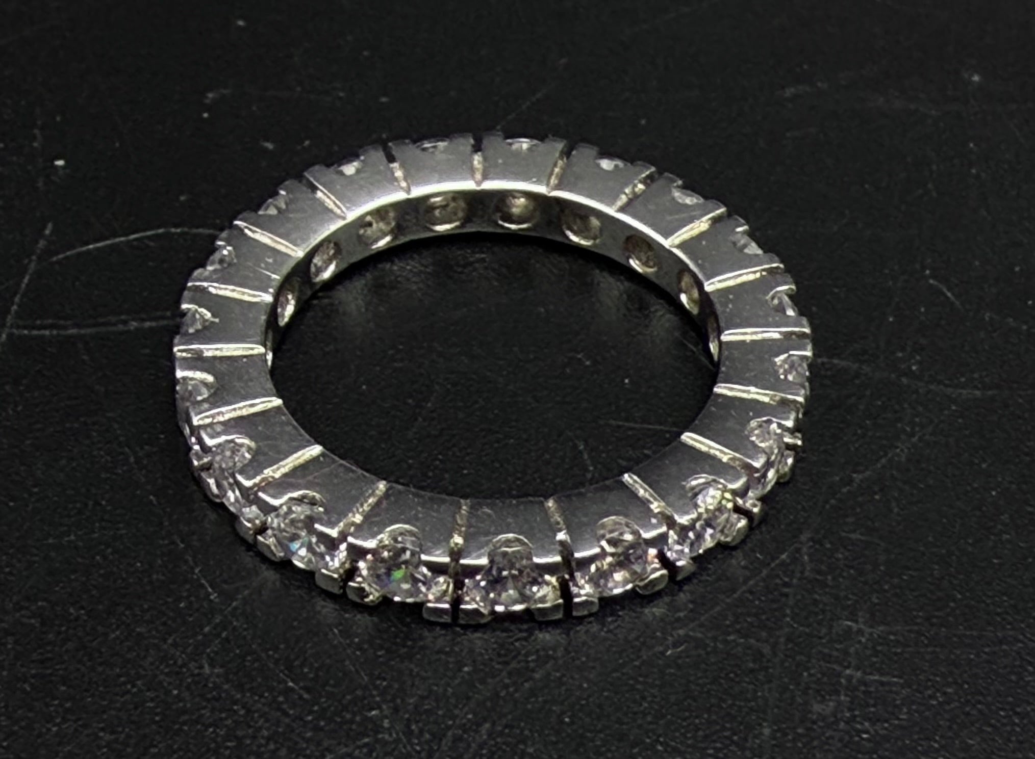 Vintage Sterling Silver CZ Eternity Band - Size 6