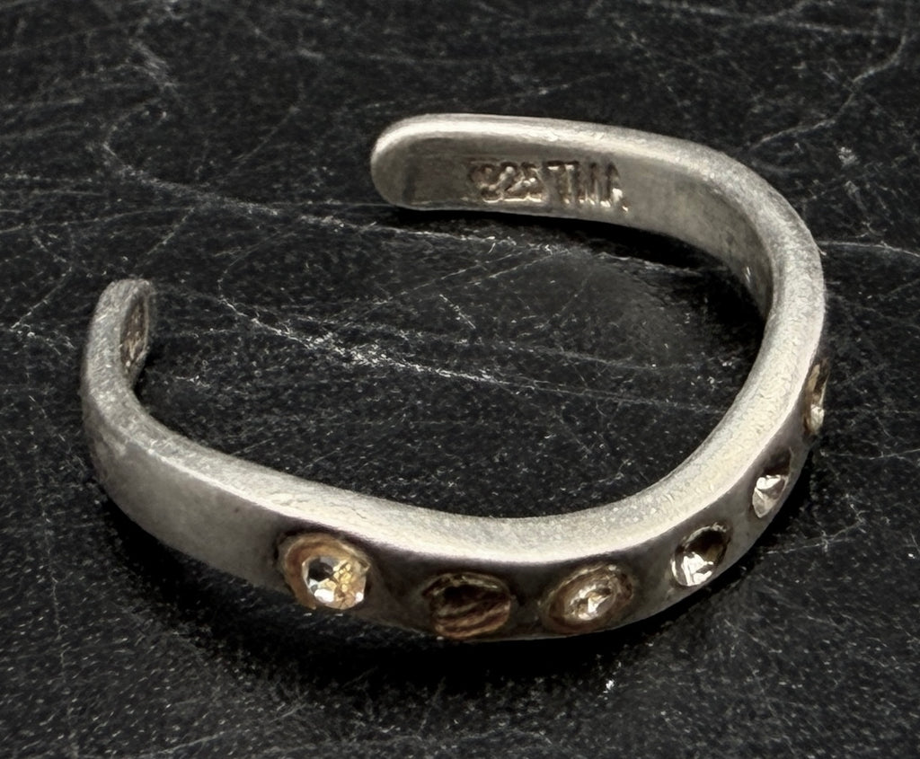 Vintage Sterling Silver and Rhinestones Adjustable Open Back Ring - AS IS