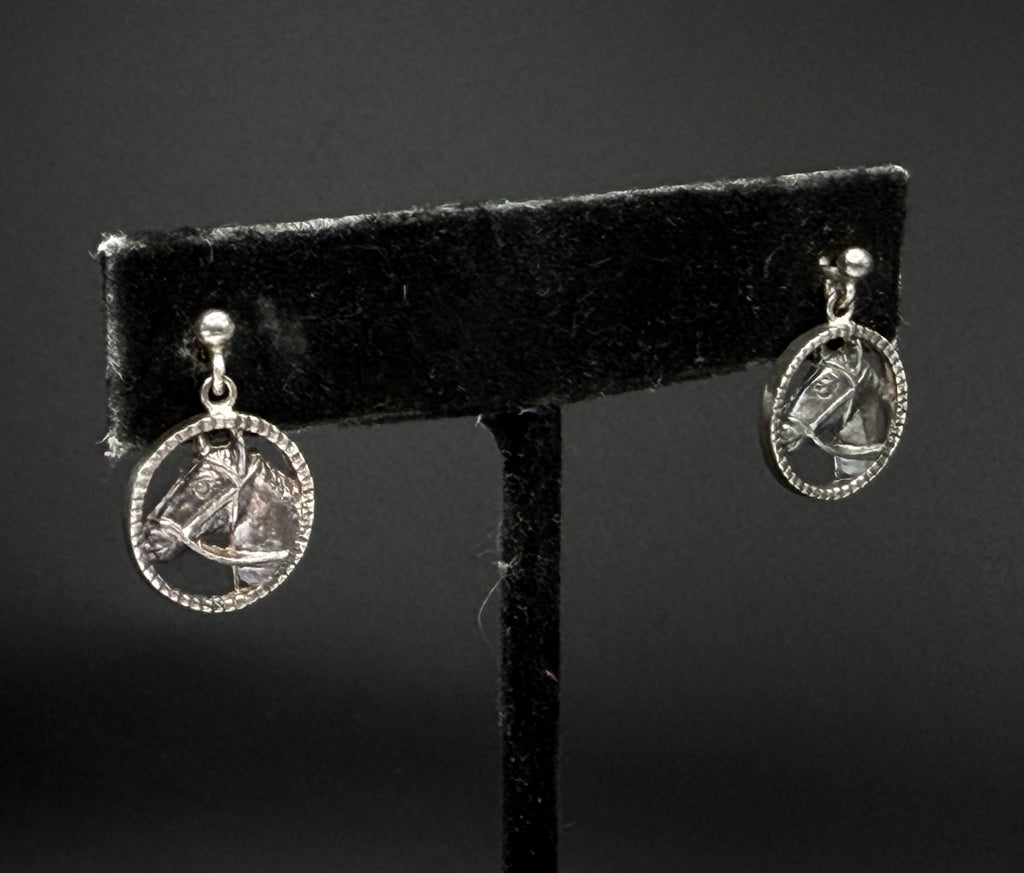 Vintage Sterling Silver Horse Head Dangle Earrings